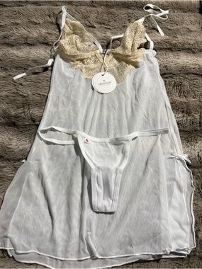 Obsessive White Sheer Chemise with Beige Lace Cups